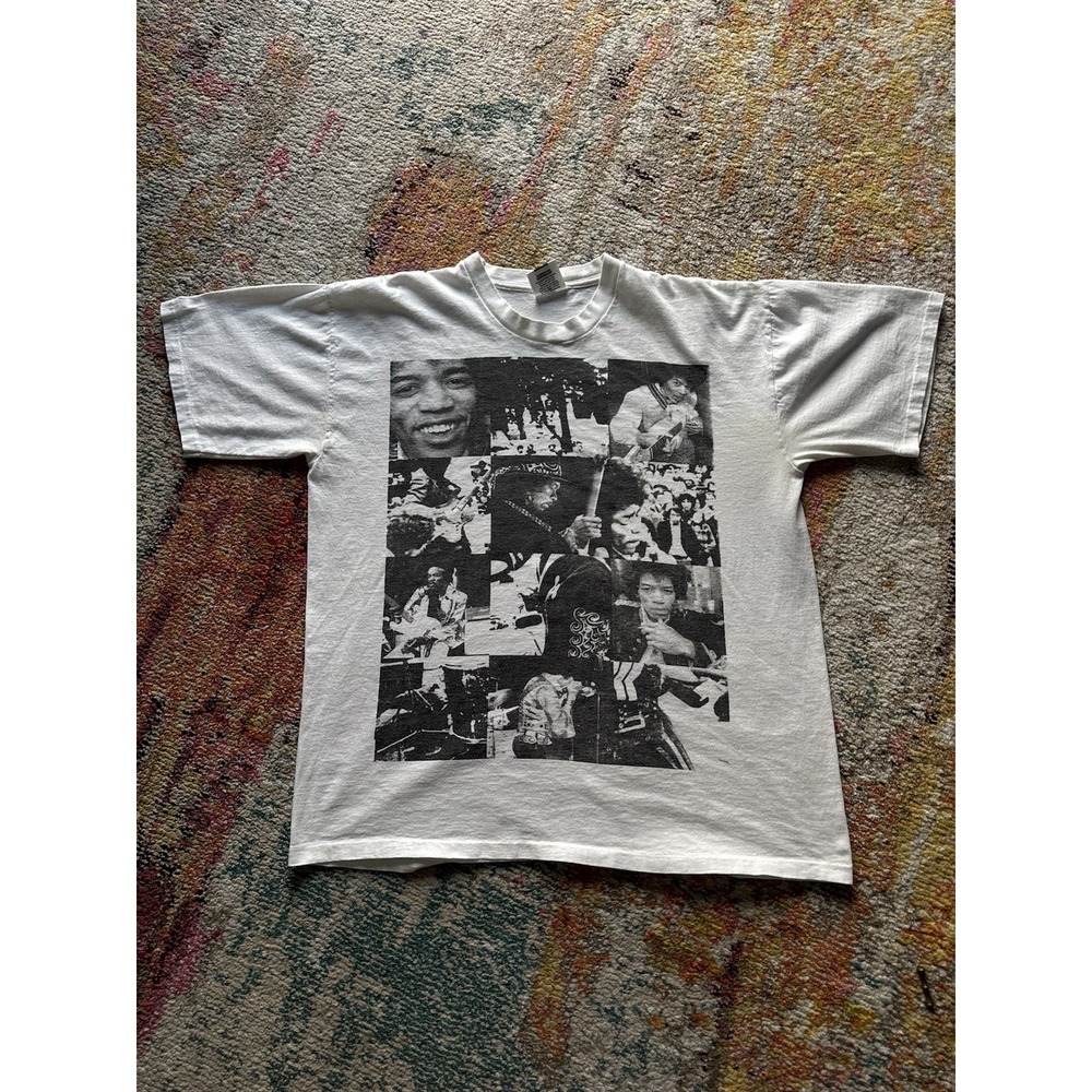 Vintage 90s Jimi Hendrix Photo Collage Graphic Tee Shirt White XL